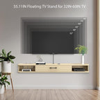 Floating TV Unit, 55'' Wall Mounted TV Cabinet, Floating Shelves with Door, Modern Entertainment Media Console Center Large Storage TV Bench for Living Room & Office (55.12IN, Light Oak)