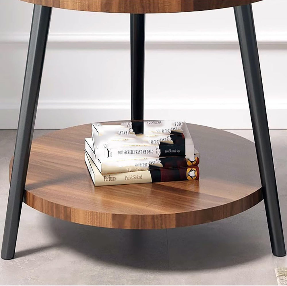 Small Round Side Table, 2-Tier Mid Century Modern Side Table, Round End Table...