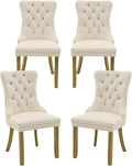 Velvet Dining Chairs Set of 4, High-end Tufted Upholstered Dining Chair with Back Ring Pull, Nailhead Trim and Golden Solid Wood Legs, Modern Dining Room Chairs for Dining Room, Cream