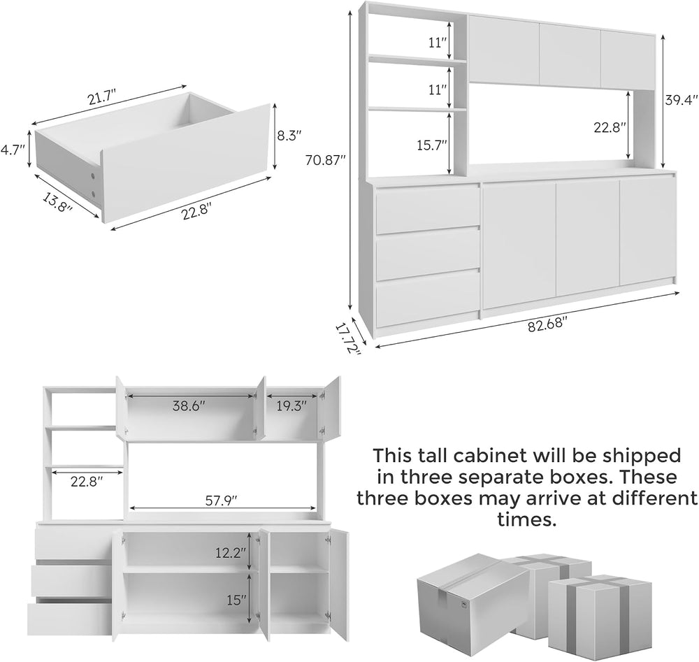 Bobve Large Kitchen Hutch Cabinet with Microwave Stand, Storage Cupboard Pant...
