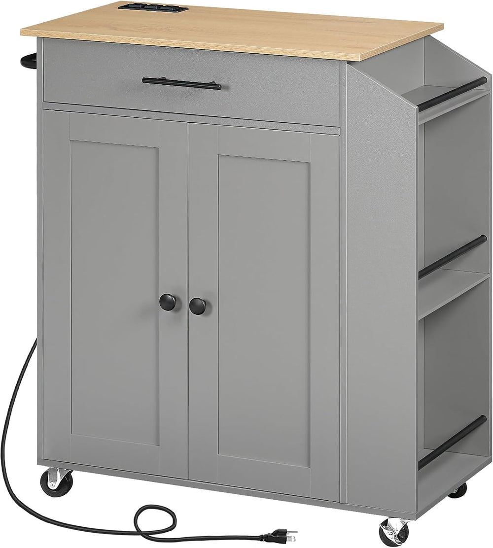 HOOBRO Kitchen Island with Power Outlet, Storage Island with Spice Rack and D...