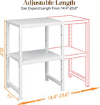2-Tier Expandable Kitchen Storage Shelf,150LBS Heavy Duty Metal Shelving Units For Small Appliance,Adjustable Pots and Pans Organizer Rack Shelves For Kitchen Counter Under Cabinet Garage Pantry,White