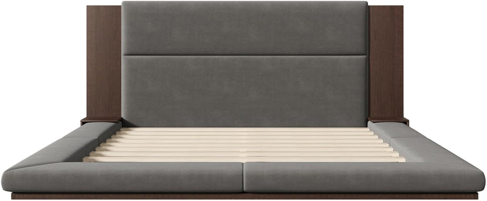 VilroCaz Modern King Size Upholstered Grounded Bed, Velvet Fabric Floor Uphol...