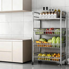 304 Stainless Steel Rolling Cart, Utility Kitchen Storage Carts with Wheels, Metal Kitchen Island, Storage Cart for Dining Room, Room, Laundry Room