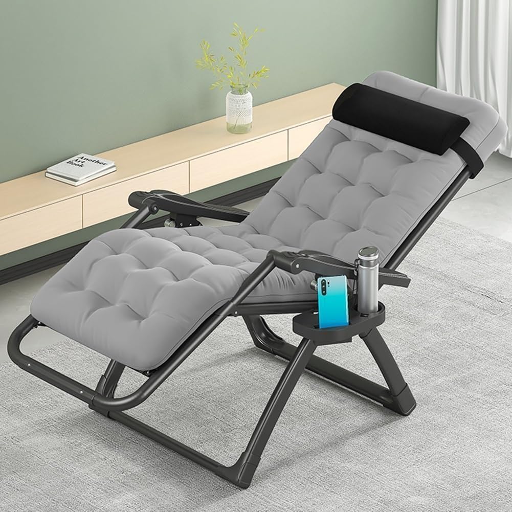 Gravity Lounge Chair Patio Adjustable Sun Lounger Garden Reclining Folding with Cup Holder(Black+Cushion B)