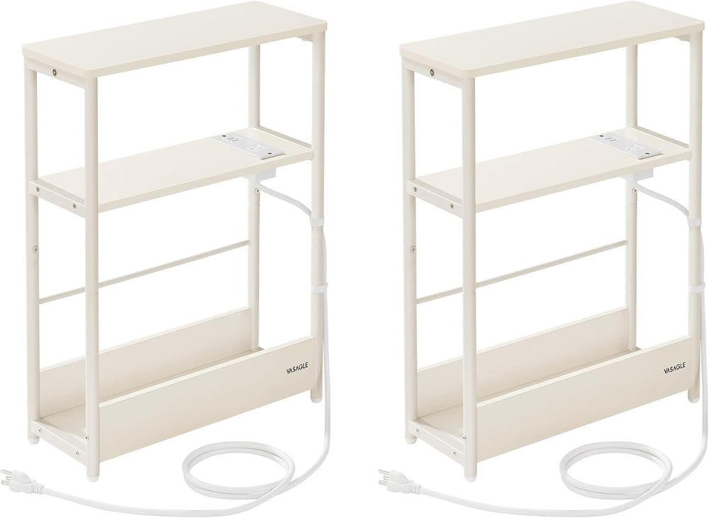 VASAGLE Side Tables with Charging Station, Set of 2 Narrow End Tables, 3-Tier...