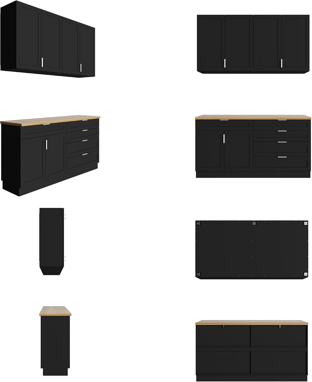 WOODTIME Wall Mounted Cabinet and Pantry with Countertop, Wooden Modern 2 Pie...
