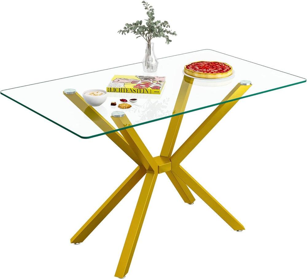 Modern Dining Table for 4 People, 47" Rectangle Dining Room Table with G...
