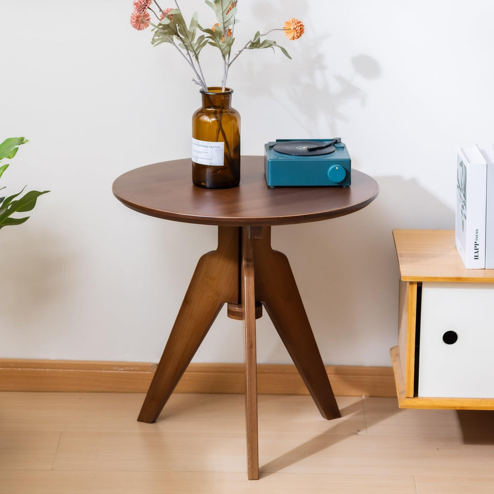 Maydear Bamboo Round Side Table Small Accent Table or Coffee Table for Living...
