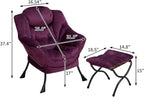 HollyHOME Fabric Lazy Chair with Foldable Ottoman, Accent Comfy Lounge Arm Chair and Folding Footrest Stool Set, Leisure Sofa Reading Chair and Footstool for Living Room, Bedroom, Dorm, Deep Purple