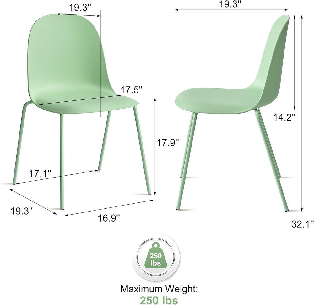 Green Dining Chairs Set of 4, Plastic Stackable Kitchen Chairs, Classic Indoo...