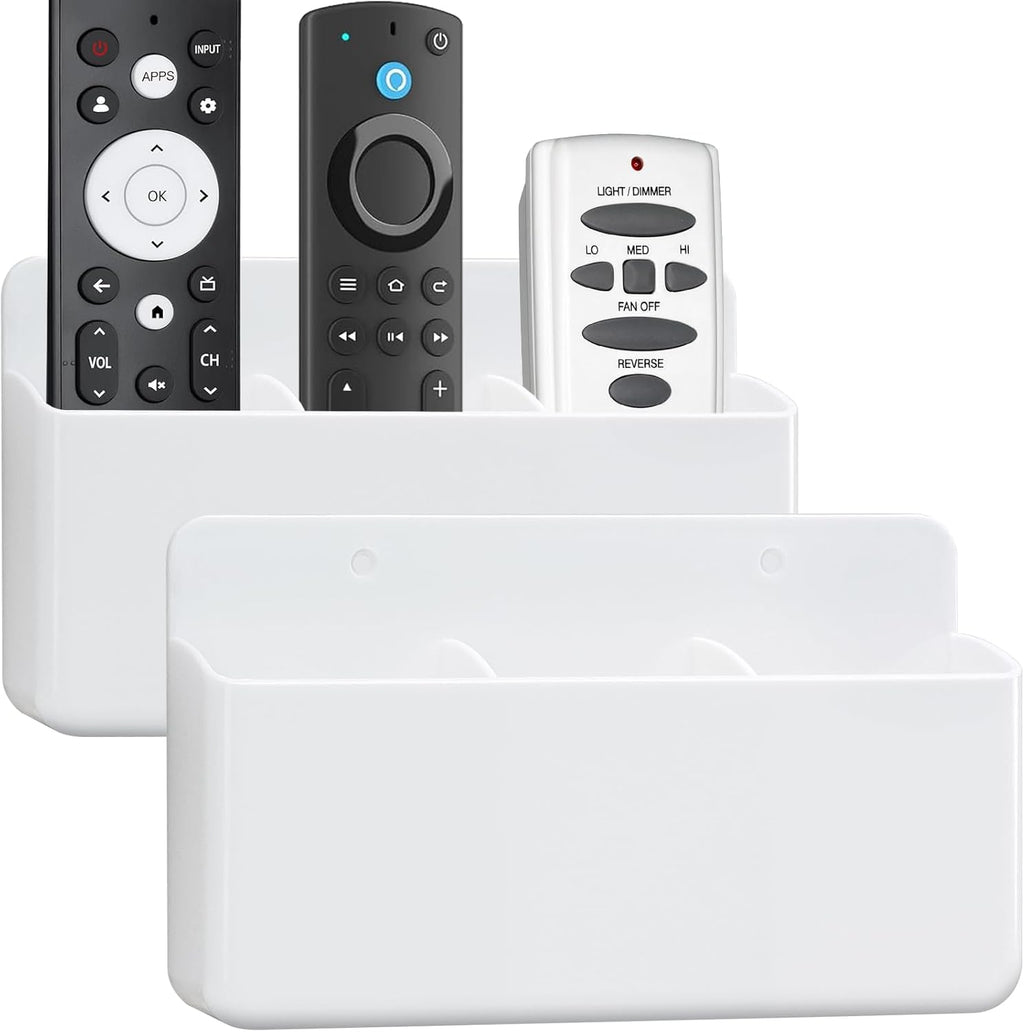 3 Slot Adjustable Remote Holder Wall Mount, Adhesive TV Remote Controller Holder, Wall Pen Holder Storage Accessories for Home Office School (2 Packs & White)