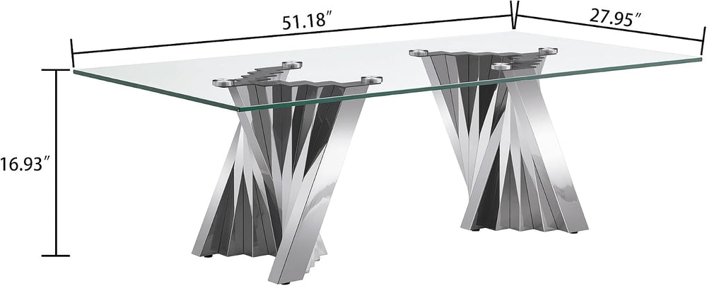 HomVent Glass Coffee Table with Silver Stainless Steel Base | 47"Rectang...