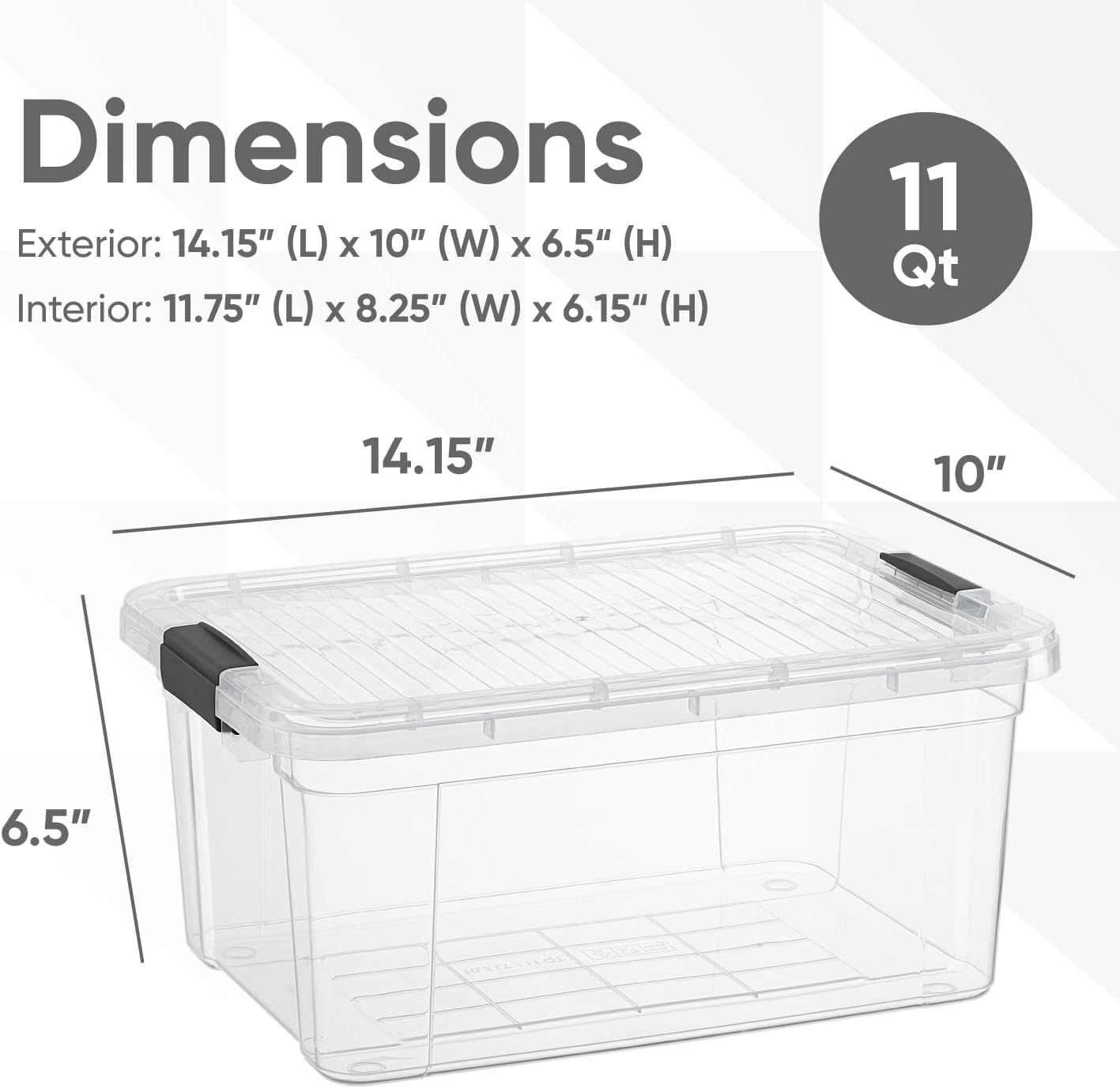 Superio Clear Storage Boxes with Lids, 11 Quart Plastic Container Bins for Organizing, Stackable Crates, BPA Free, Non Toxic, Odor Free, Organizers for Home, Office and Dorm, 6 Pack