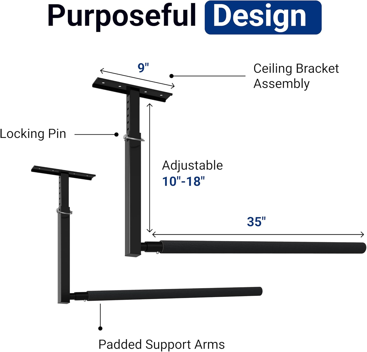 FLEXIMOUNTS Adjustable Overhead Ladder Rack, Garage Ceiling Storage Rack, Ladder Storage Organizer, 35" Extended Arms, 90 lbs Per Arm Heavy Duty Steel Rack for Kayak, Surfboard & Tools