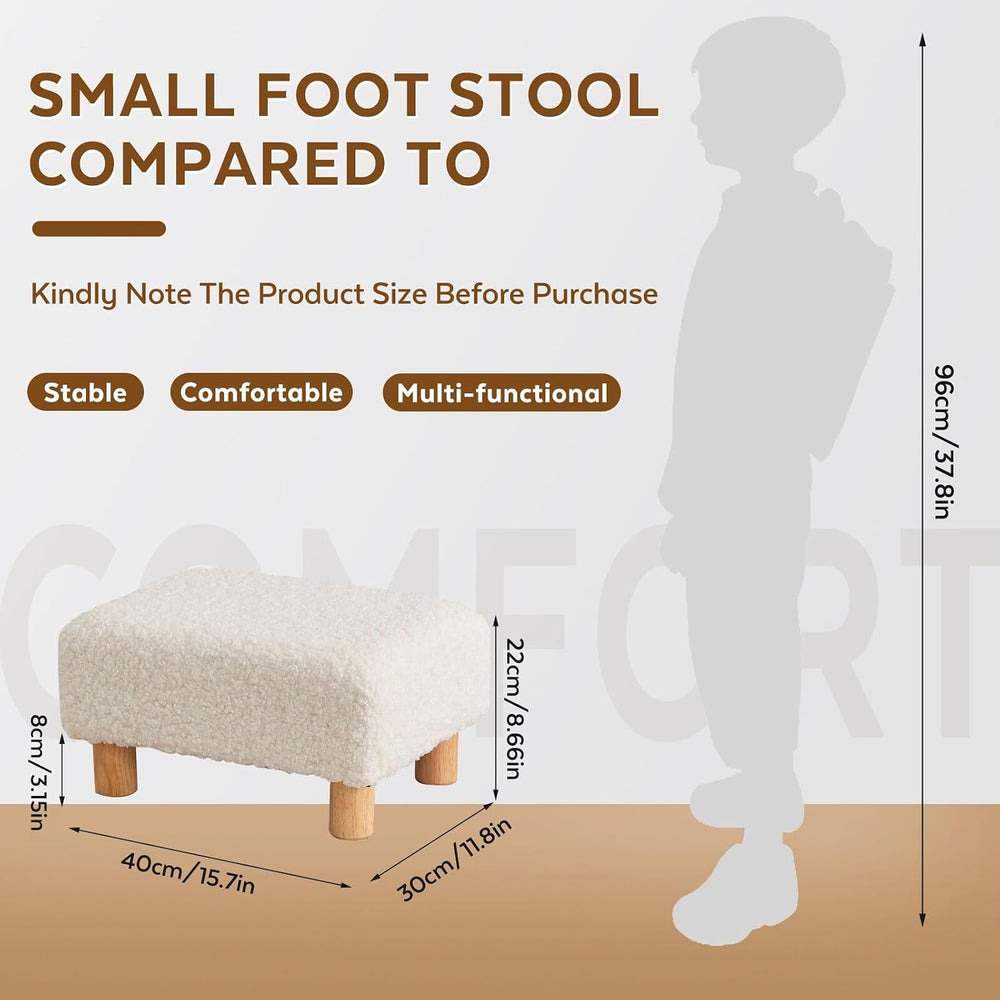 Small Foot Stool Ottoman, Sherpa Footstool Ottoman Foot Rest for Couch, Recta...