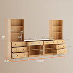 TUSY 71" Large TV Stand Set - TV Entertainment Center for TVs up to 65", Media Center with Tempered Glass Doors and Drawer, TV Hutch with Bookshelves for Living Room (Wood, BFFB)