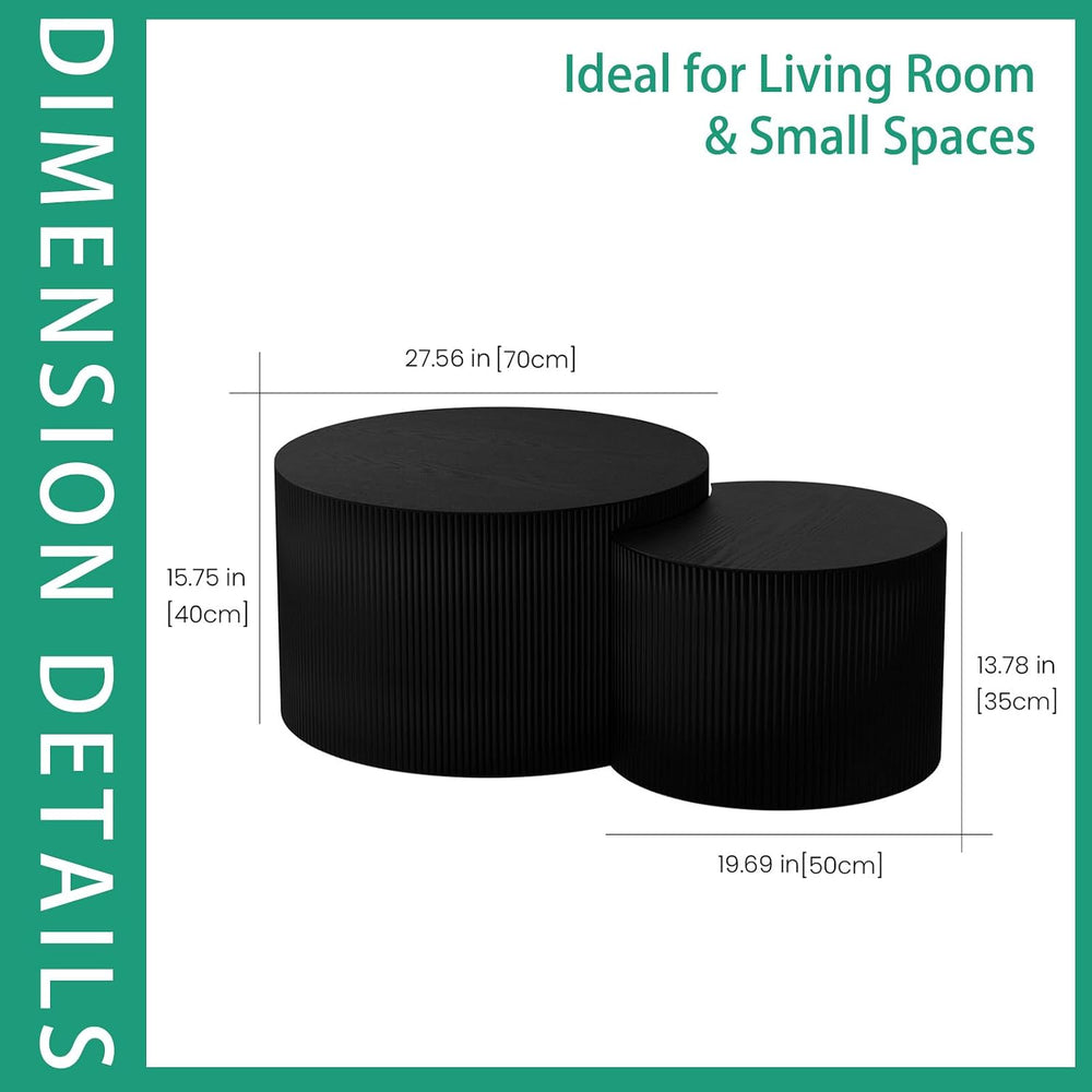 Round Nesting Coffee Table Set 2 Piece (A Black 27.56 in) | Drum Modern Stack...