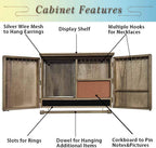 Rustic Wall Mounted Jewelry Organizer,Vintage Wooden Hanging Jewelry Holder Box with Barndoor Decor for Necklaces, Earings, Bracelets, Rings, Accessories. Includes Hook Organizer
