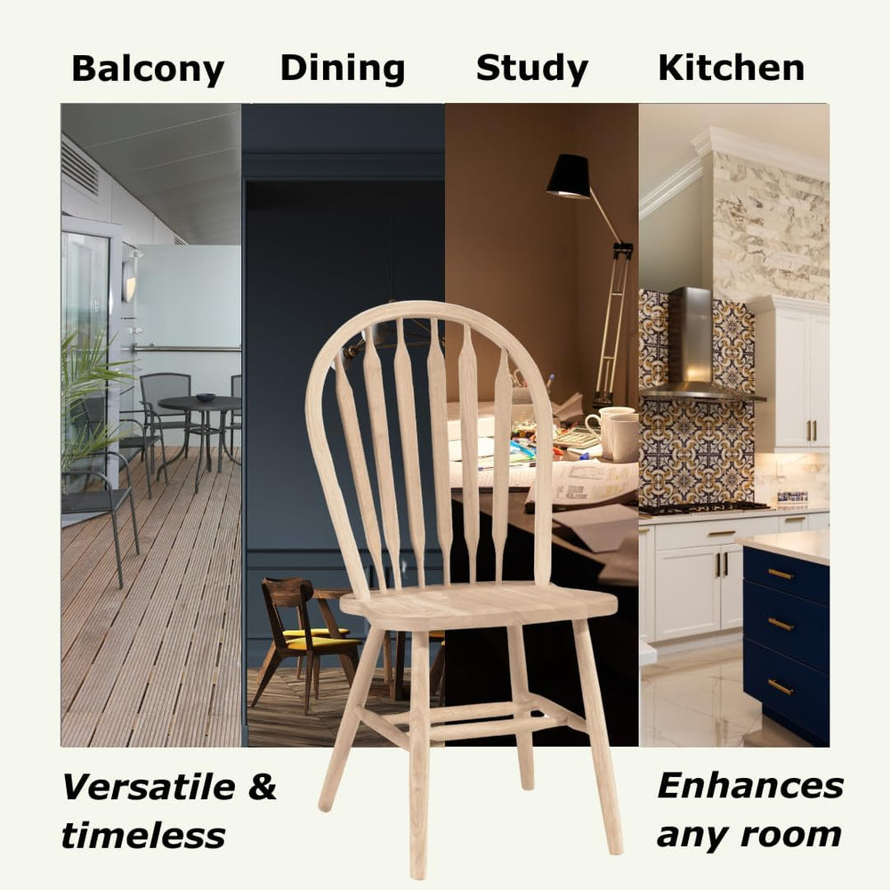 IC International Concepts Solid Wood Windsor ArrowBack Chair, Unfinished