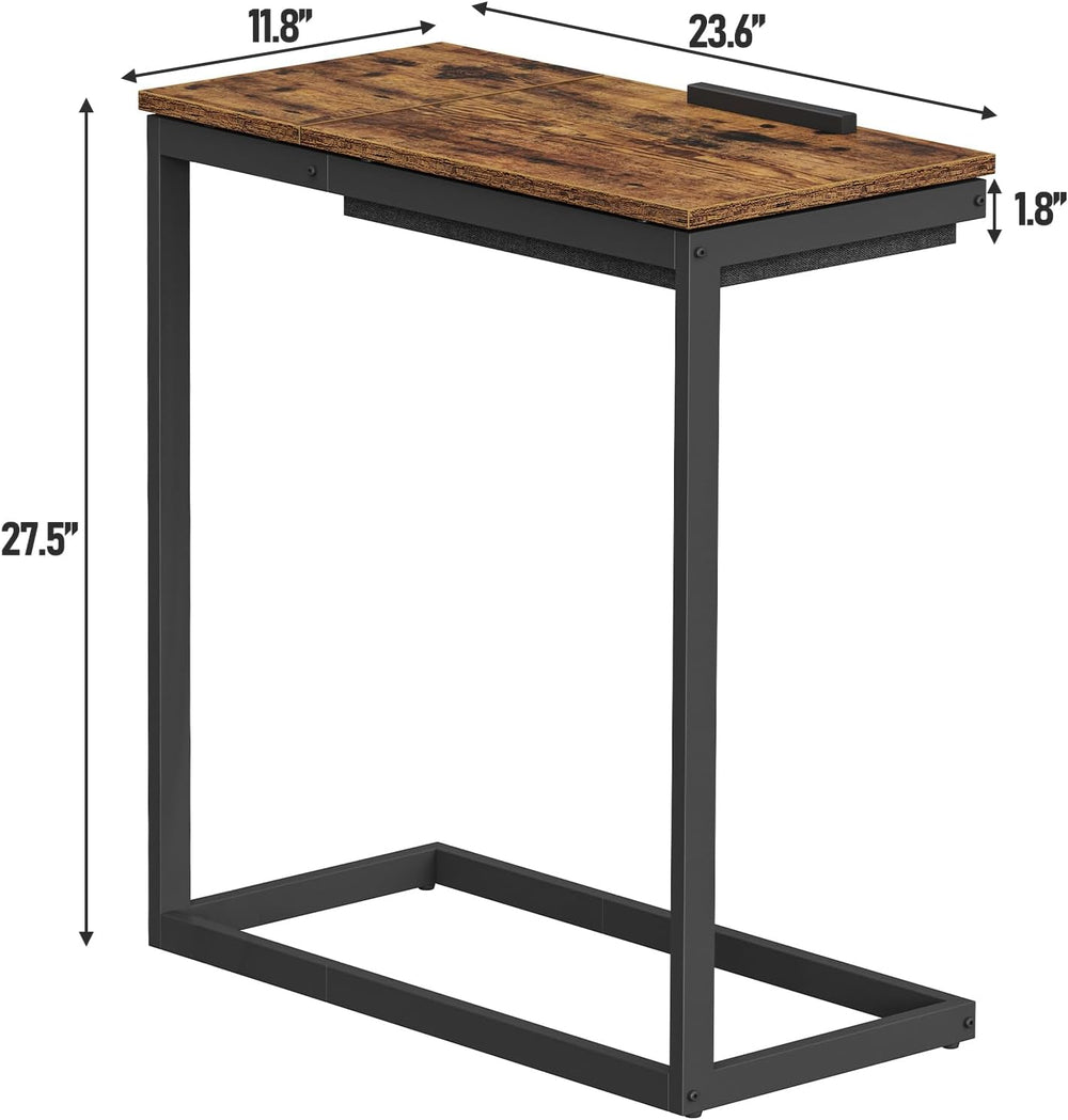 TUTOTAK C Shaped End Table, Tilting Laptop Stand Side Table, Under Couch Tabl...