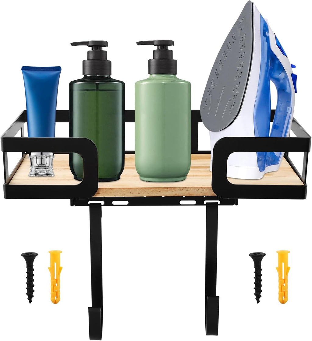 Ironing Board Holder Wall Mount, Metal Ironing Board Hanger with Shelf, T&V Shaped Space Saving Iron Holder for Laundry Room Accessories Organization