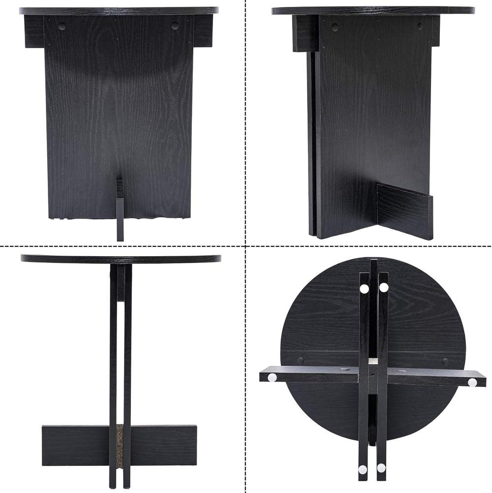 Ya-Home Black Round Side Table, Modern Accent Coffee Table End Table with Woo...