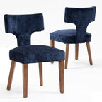 Soft Padded Dining Chairs Set of 4, Modern Farmhouse Upholstered Chairs with Linen Fabric & Rubber Wood Legs, Ergonomic Armless Seats for Dining Room Kitchen Living Room (Blue)