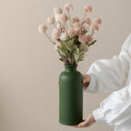 Green Ribbed Ceramic Vase for Flowers, Modern Textured Decorative Vase, 10 Inch Tall, 4 Inch Width, Farmhouse Style Home Decor (Matte Glaze Green)