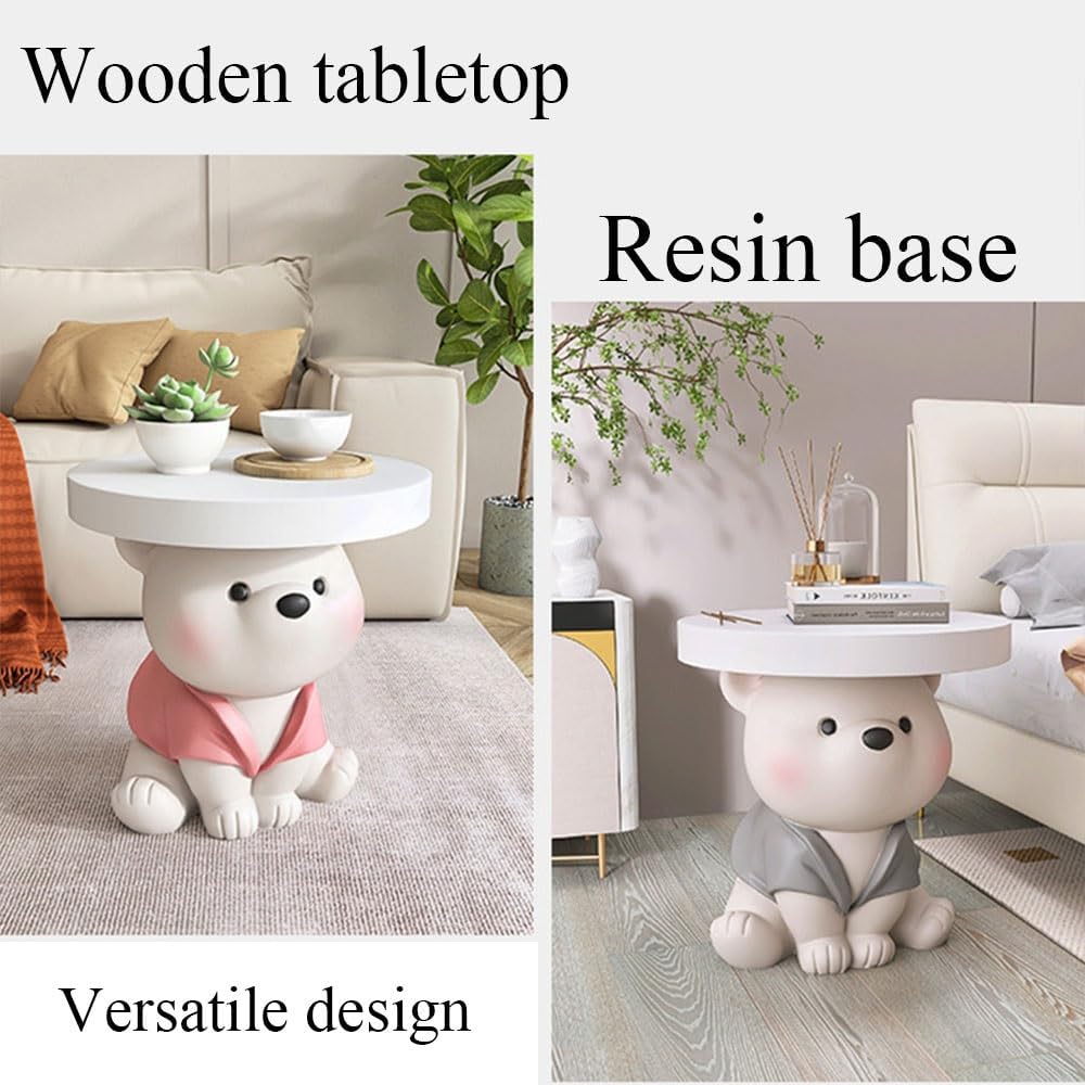 Bear Statue Side Table, Modern and Simple Resin Bedside Table, Small Accent B...
