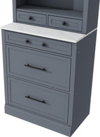 83.7inch High Kitchen Pantry, Freestanding Tall Kitchen Hutch with Faux Marble Top, Cupboard Cabinet with 5 Storage Drawers and Adjustable Shelf, Set of 2, Gray