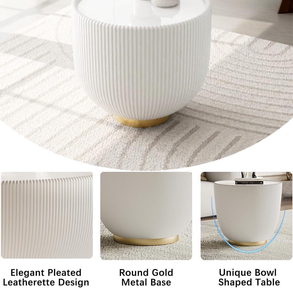 Round Side Table Coffee End Tables for Living Room, Bowl Shape Snack Accent T...