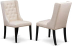 NKFO7-SBB-01-7-Piece Dining Set Consists of a Dining Table and 6 Cream Linen Fabric Kitchen Chairs & Black Legs with Button Tufted Back - Sand Blasting Black Finish.