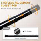 Black Adjustable Closet Rod 18-92 Inches, Heavy Duty Metal Clothes Hanging Rod, Rust-Proof Non-Slip Wardrobe Bar for Closet, Laundry Room, RV