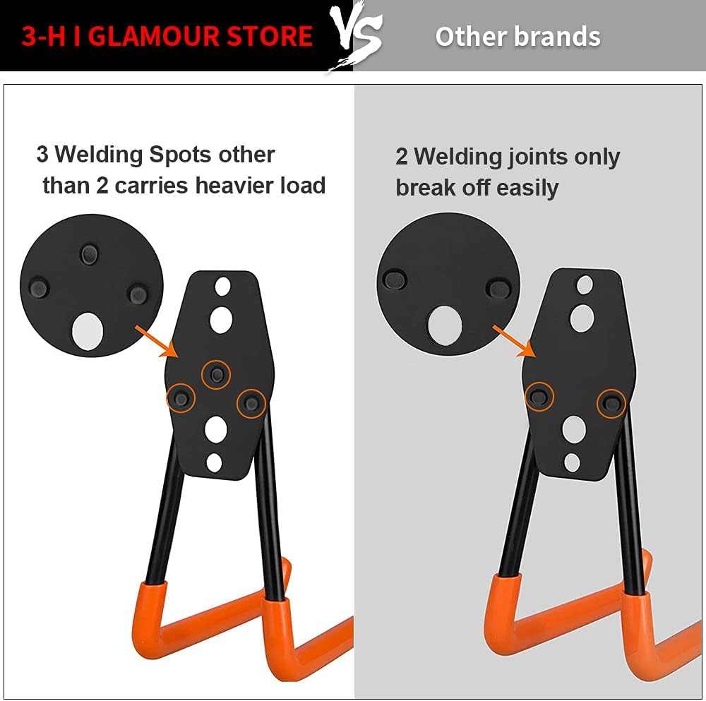 3-H Heavy Duty Garage Hooks [10 Pack] - 3-Round Welding Tech Holds 22lbs More - Thickened Steel Wall Mount for Ladders, Tools & Storage - Rustproof Utility Hardware