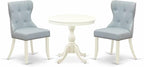 East West Furniture AMSI3-LWH-15 3 Piece Dining Table Set for Small Spaces Contains a Round Kitchen Table with Pedestal and 2 Baby Blue Linen Fabric Parsons Chairs, 36x36 Inch, Linen White
