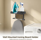 Wall Mounted Ironing Board Holder, Metal Iron and Ironing Board Hanger, Space-Saving Storage Organizer with Double Hook, Laundry Room Accessories, Easy Installation