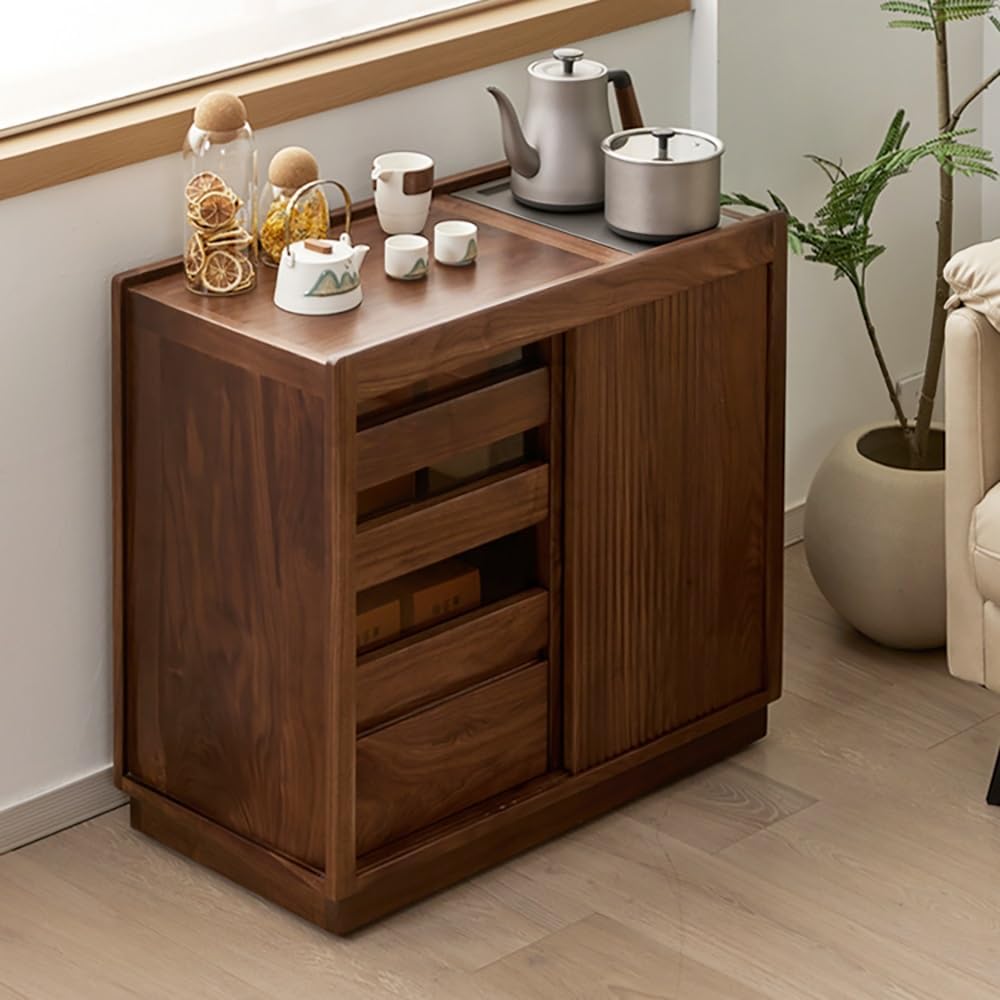 ENGENDER Couch Side Table 78x41x69cm Walnut Home Sofa Side Cabinet, Living Ro...