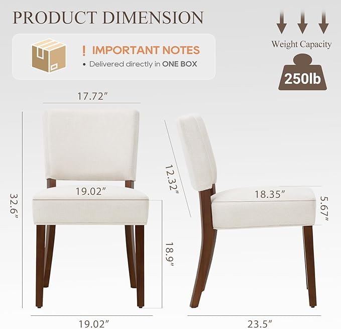 Upholstered Dining Chairs Set of 2, Fabric Kitchen Chairs with Padded Seat & Back, Solid Wood Legs, Modern Simple Dining Room Chairs for Kitchen, Dining Room, Living Room, Beige