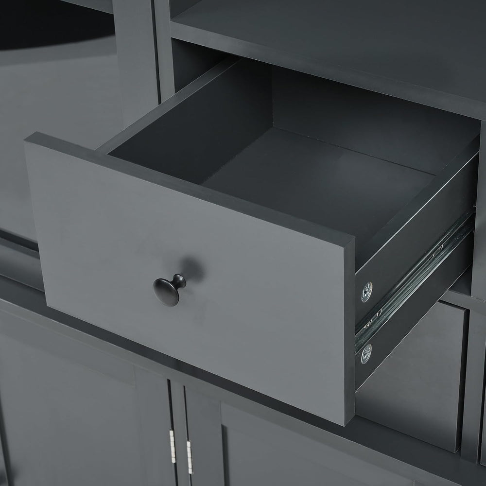 Tall Kitchen Pantry Cabinet with 4 Drawers, Door Shelves and Pull-Out Trays, ...
