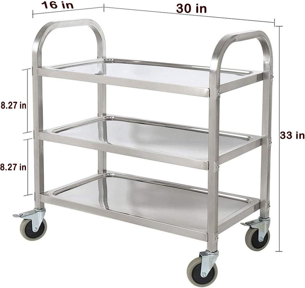 tonchean Stainless Steel Utility Cart 400 lbs Capacity 3 Tier Restaurant Carts with Lockable Wheels Serving Rolling Carts for Restaurant Catering Home Commercial Grade & Easy Assembly 30x16x33 inch
