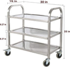 tonchean Stainless Steel Utility Cart 400 lbs Capacity 3 Tier Restaurant Carts with Lockable Wheels Serving Rolling Carts for Restaurant Catering Home Commercial Grade & Easy Assembly 30x16x33 inch