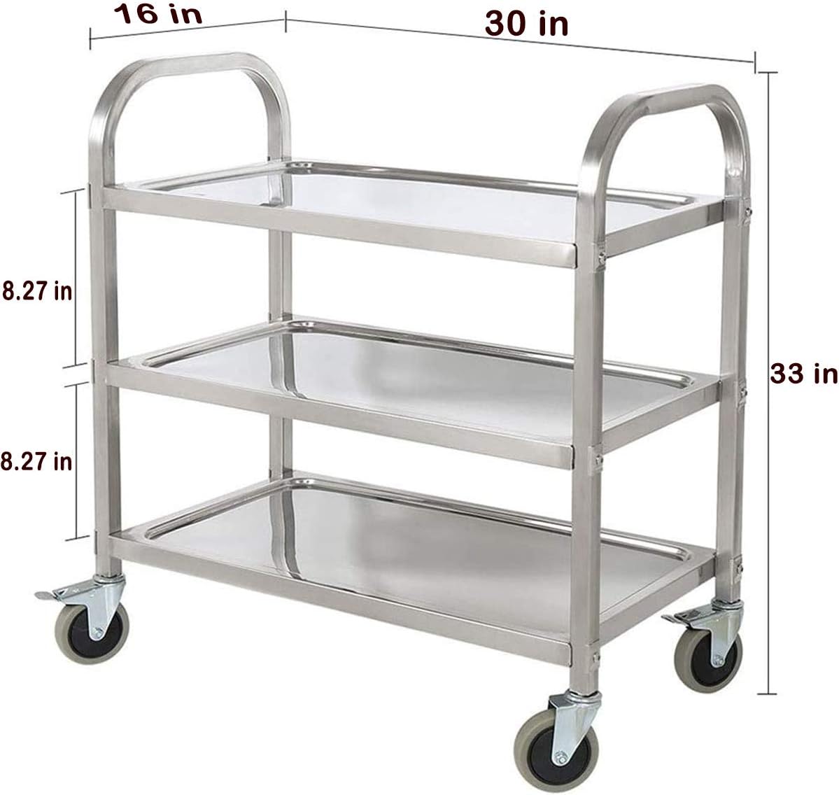 tonchean Stainless Steel Utility Cart 400 lbs Capacity 3 Tier Restaurant Carts with Lockable Wheels Serving Rolling Carts for Restaurant Catering Home Commercial Grade & Easy Assembly 30x16x33 inch