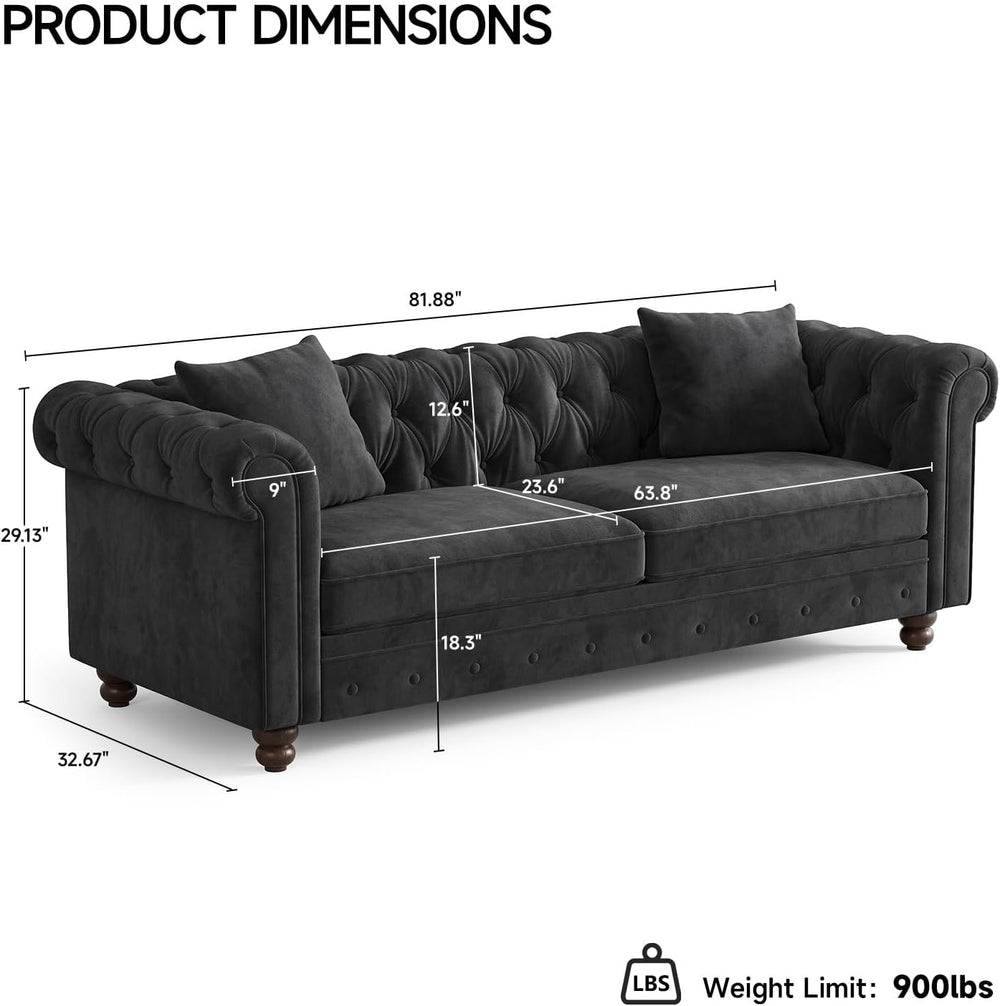 ONBRILL 82 Inch Chesterfield Sofa, 23 Inch Deep Seat Velvet Couch for Living ...