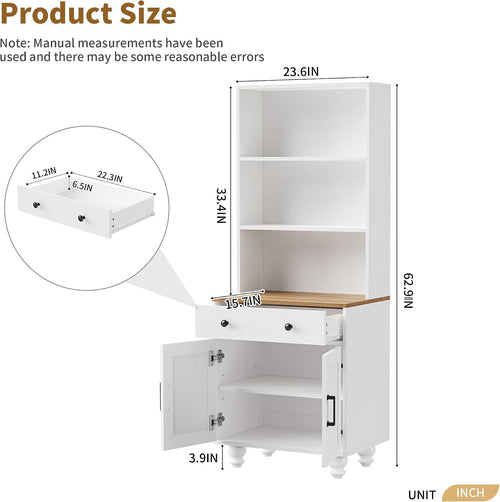 23.6" D*15.7" W*63" H Freestanding Kitchen Pantry with Dawer, 3 Shelves, Lower Double Door, Rectangular Storage Cabinet, Modern Minimalist, for Living Room, Dining Room, White