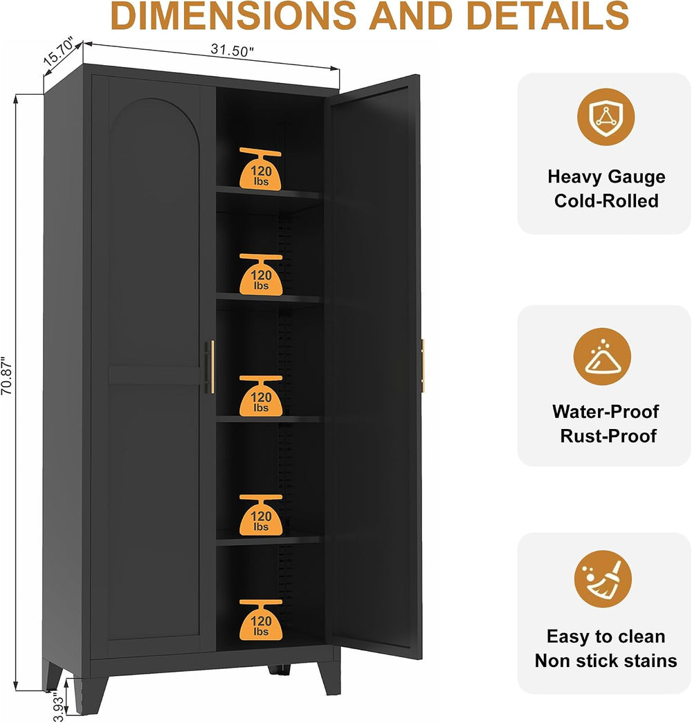 RYH Metal Pantry Cabinet with Doors & 3/4 Shelves, Kitchen Storage Cabine...