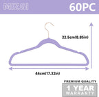 MIZGI Premium Velvet Hangers (60 Pack) Heavy Duty - Non Slip Felt Hangers - Velvet Suit Hanger Light Purple - Rose Gold Hooks,Space Saving Clothes Hanger