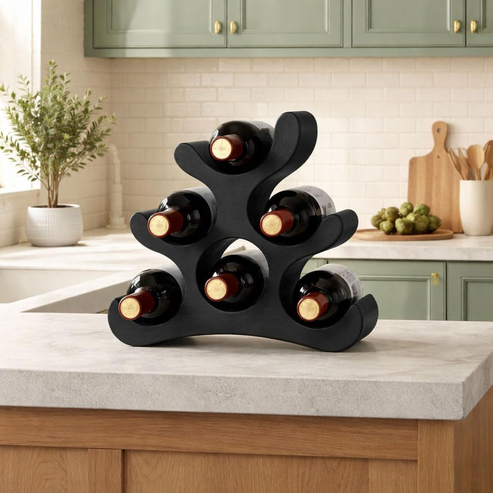 Countertop Wine Rack with Multi-Functional Bottle Opener, 6 Bottle Tabletop W...