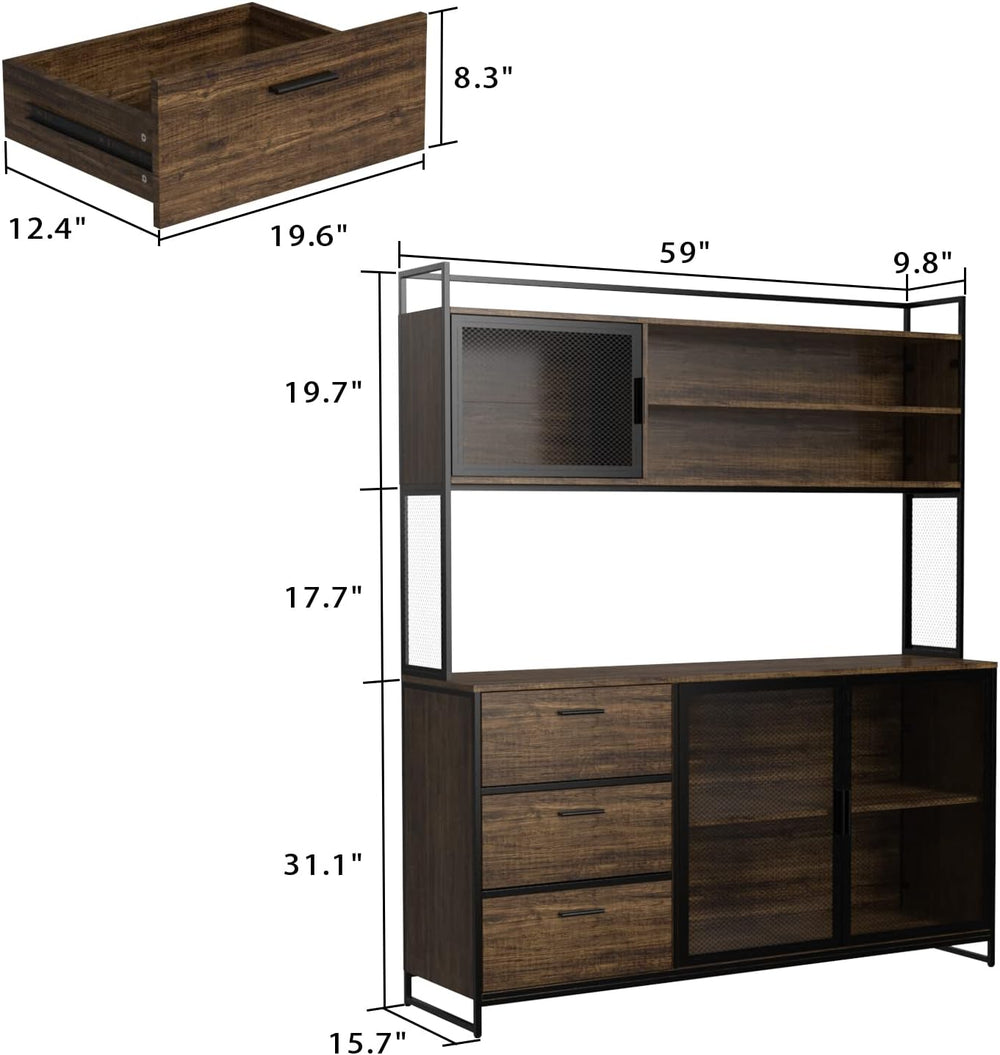 AIEGLE Large Kitchen Hutch Storage Cabinet, Pantry Cabinets with Hutch, Metal...