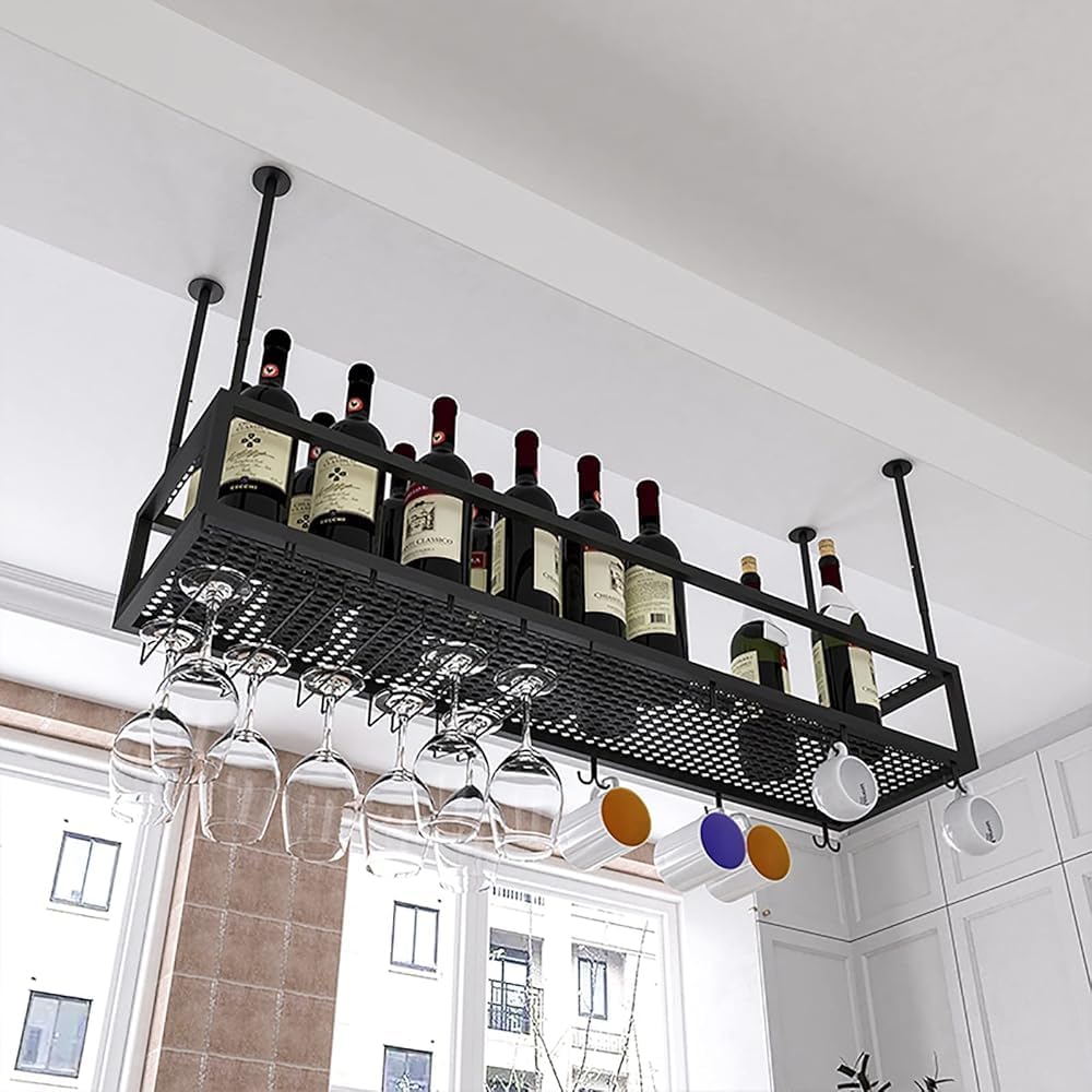 Adjustable Ceiling Wine Glass Rack - Iron Hanging Wine Bottle Holder 11.8-23....